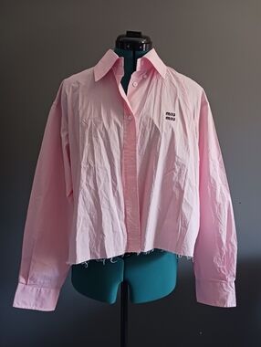 Miu Miu Pink  Poplin Button Down Cropped Shirt Size 40